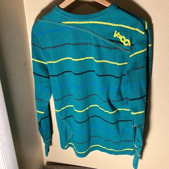 Volcom Mens LS Striped Thermal Shirt Color Green Size Medium - Picture 4 of 5